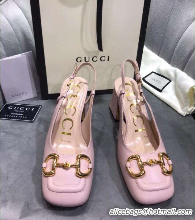 Grade Quality Gucci Mid-Heel Slingback Pumps with Horsebit 120232 Light Pink