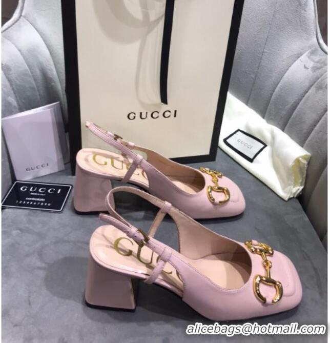 Grade Quality Gucci Mid-Heel Slingback Pumps with Horsebit 120232 Light Pink