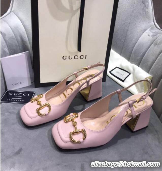 Grade Quality Gucci Mid-Heel Slingback Pumps with Horsebit 120232 Light Pink