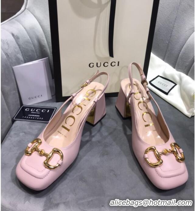 Grade Quality Gucci Mid-Heel Slingback Pumps with Horsebit 120232 Light Pink