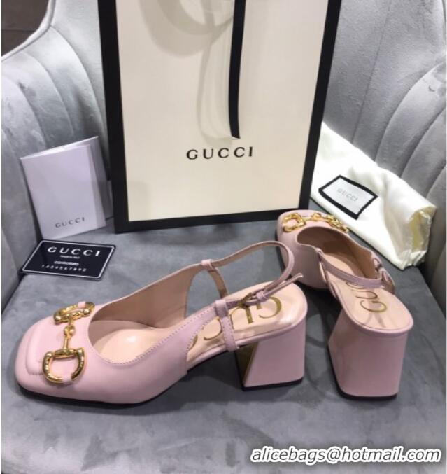 Grade Quality Gucci Mid-Heel Slingback Pumps with Horsebit 120232 Light Pink