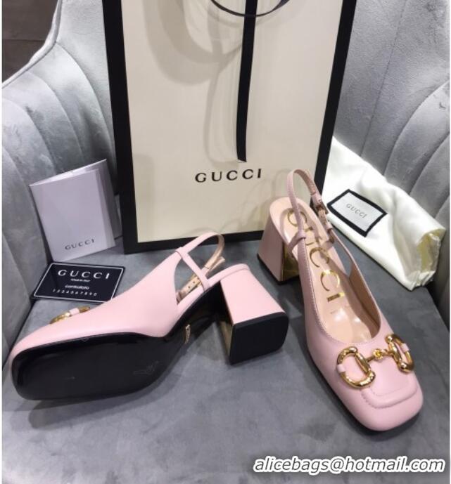 Grade Quality Gucci Mid-Heel Slingback Pumps with Horsebit 120232 Light Pink