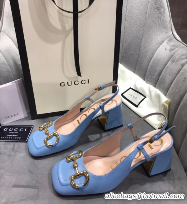 Best Grade Gucci Mid-Heel Slingback Pumps with Horsebit 120232 Blue