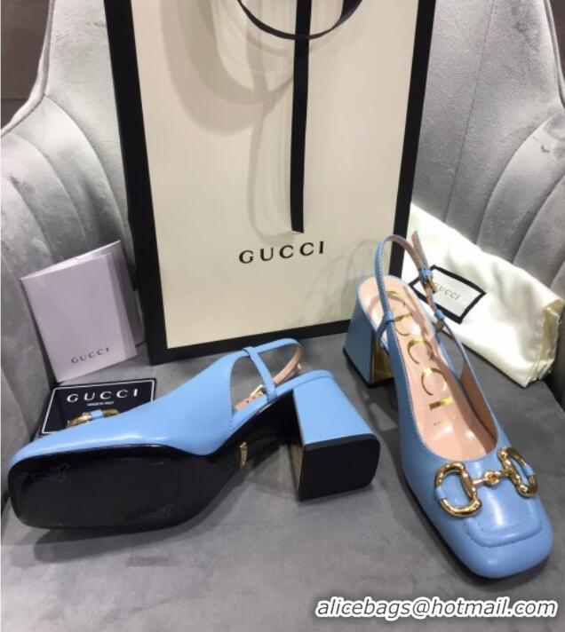 Best Grade Gucci Mid-Heel Slingback Pumps with Horsebit 120232 Blue