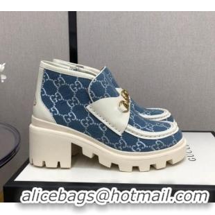 Sumptuous Gucci GG Fabric High-Top 5cm Heel Loafers Blue 120259