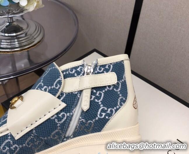 Sumptuous Gucci GG Fabric High-Top 5cm Heel Loafers Blue 120259