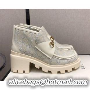 Grade Gucci GG Fabric High-Top 5cm Heel Loafers 120259 White/Silver