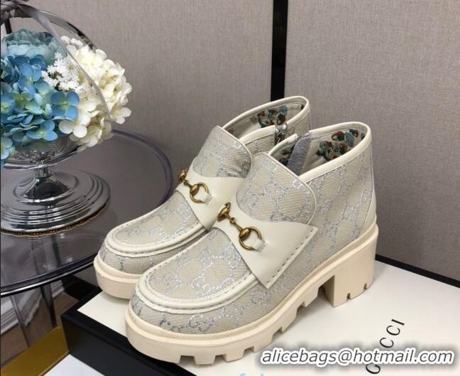 Grade Gucci GG Fabric High-Top 5cm Heel Loafers 120259 White/Silver