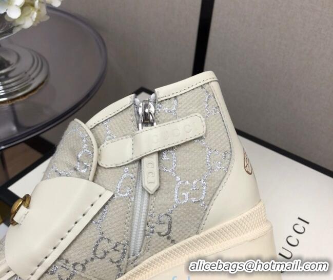 Grade Gucci GG Fabric High-Top 5cm Heel Loafers 120259 White/Silver