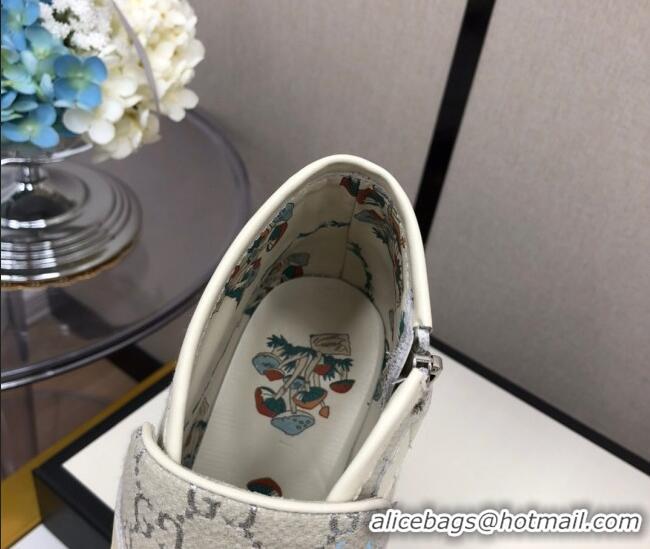 Grade Gucci GG Fabric High-Top 5cm Heel Loafers 120259 White/Silver