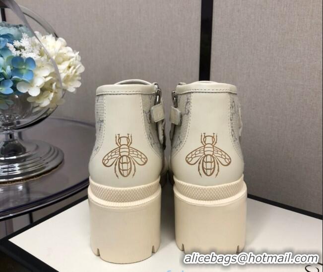 Grade Gucci GG Fabric High-Top 5cm Heel Loafers 120259 White/Silver