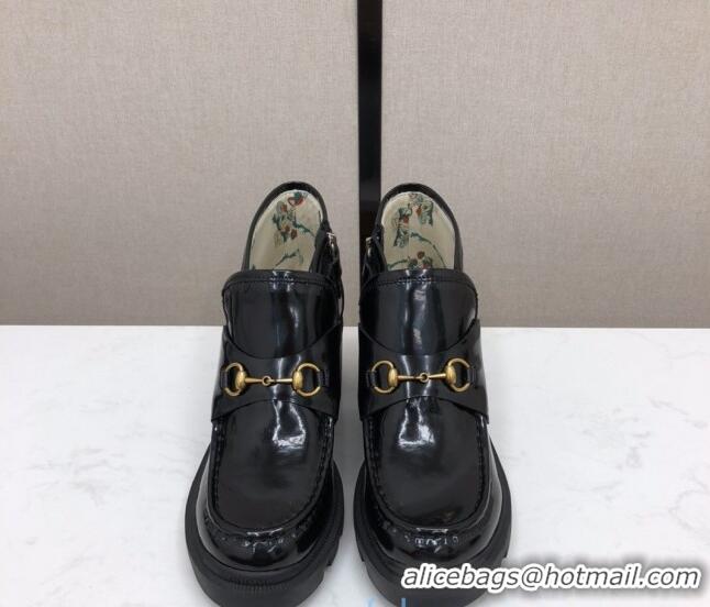 Fashion Gucci GG Shiny Leather High-Top 5cm Heel Loafers 20262 Black