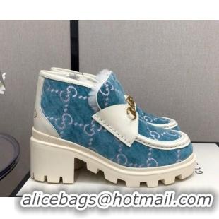 Lowest Price Gucci GG Velvet High-Top Heel Loafers 20263 Blue