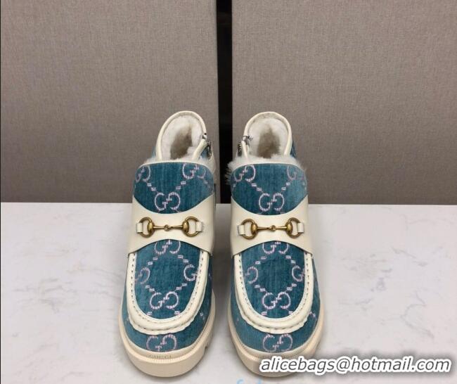 Lowest Price Gucci GG Velvet High-Top Heel Loafers 20263 Blue