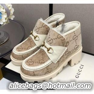 Low Price Gucci GG Velvet High-Top Heel Loafers 20263 Beige