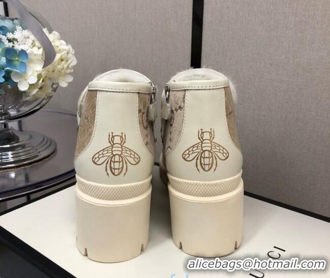 Low Price Gucci GG Velvet High-Top Heel Loafers 20263 Beige