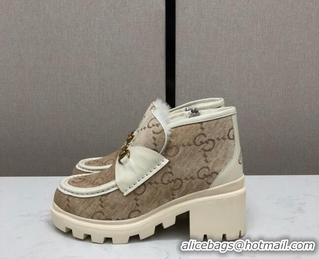 Low Price Gucci GG Velvet High-Top Heel Loafers 20263 Beige