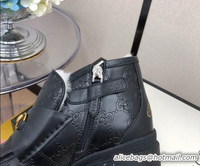 Pretty Style Gucci GG Velvet High-Top Heel Loafers 20263 Black