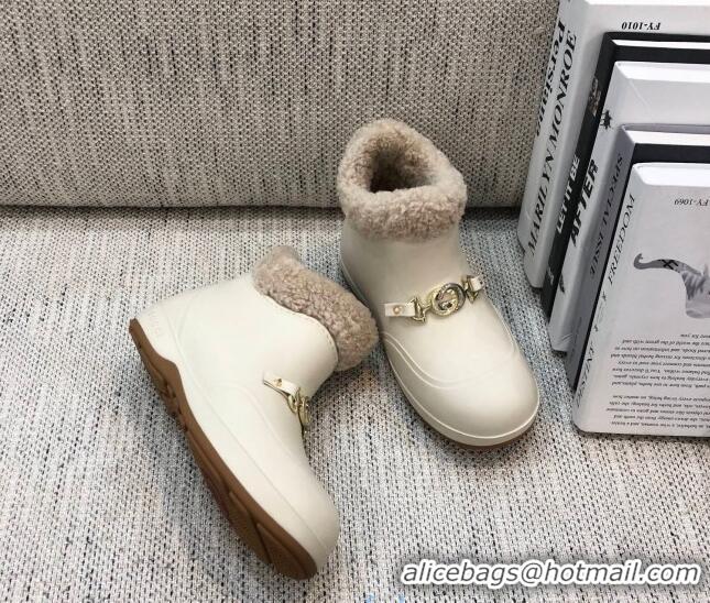 Duplicate Gucci Wool Flat Short Boot with Horsebit 120266 White