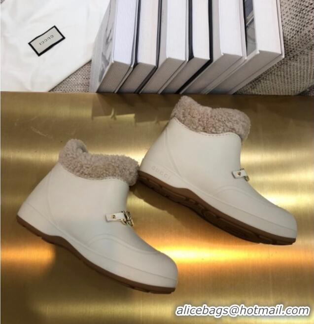 Duplicate Gucci Wool Flat Short Boot with Horsebit 120266 White