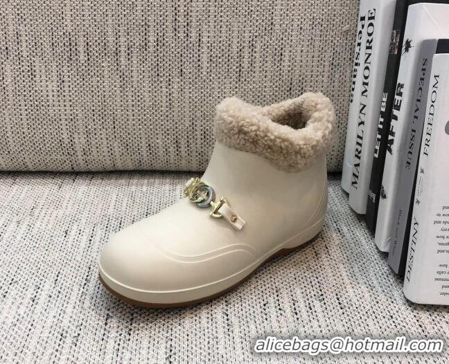 Duplicate Gucci Wool Flat Short Boot with Horsebit 120266 White