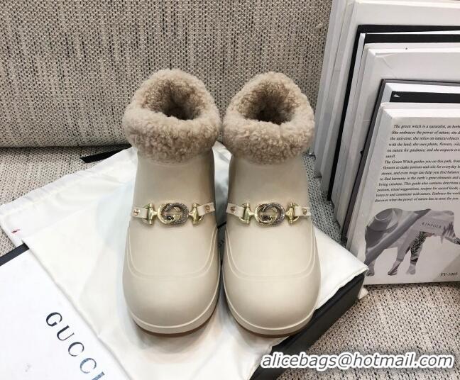 Duplicate Gucci Wool Flat Short Boot with Horsebit 120266 White