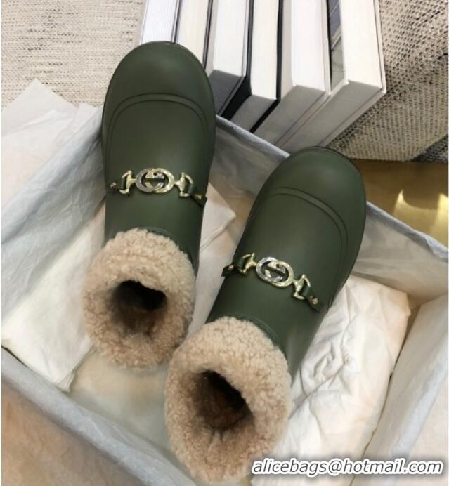 Discount Gucci Wool Flat Short Boot with Horsebit 120266 Green