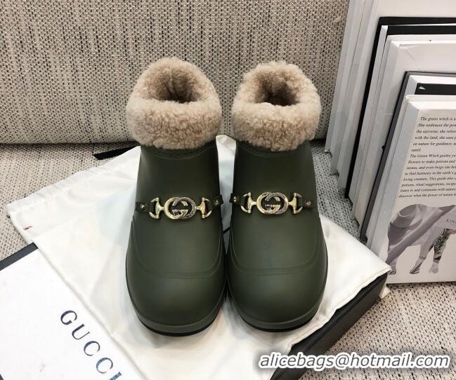 Discount Gucci Wool Flat Short Boot with Horsebit 120266 Green