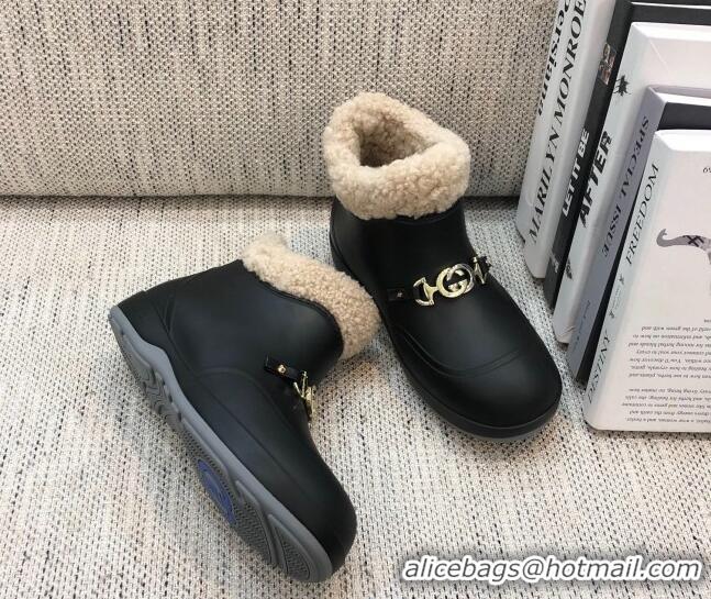 Low Cost Gucci Wool Flat Short Boot with Horsebit 120266 Balck