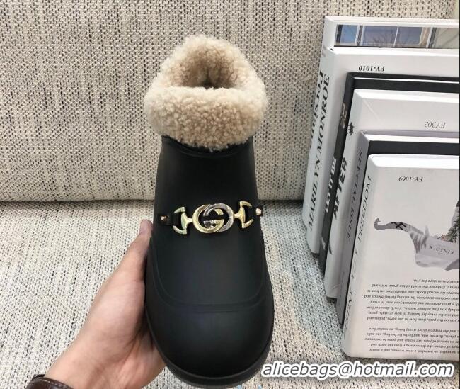 Low Cost Gucci Wool Flat Short Boot with Horsebit 120266 Balck