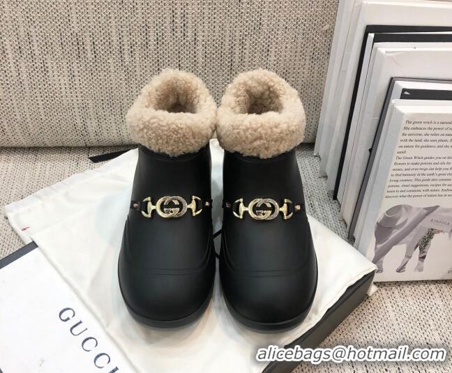 Low Cost Gucci Wool Flat Short Boot with Horsebit 120266 Balck