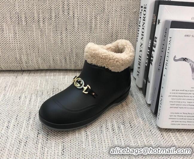 Low Cost Gucci Wool Flat Short Boot with Horsebit 120266 Balck