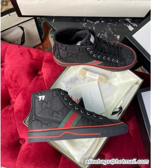 Good Looking Gucci Tennis 1977 High-Top Sneakers in Black Canvas 120301