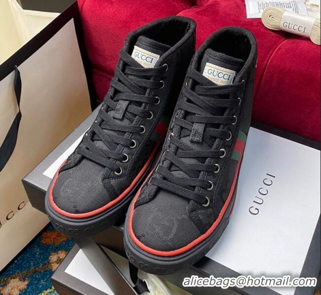 Good Looking Gucci Tennis 1977 High-Top Sneakers in Black Canvas 120301