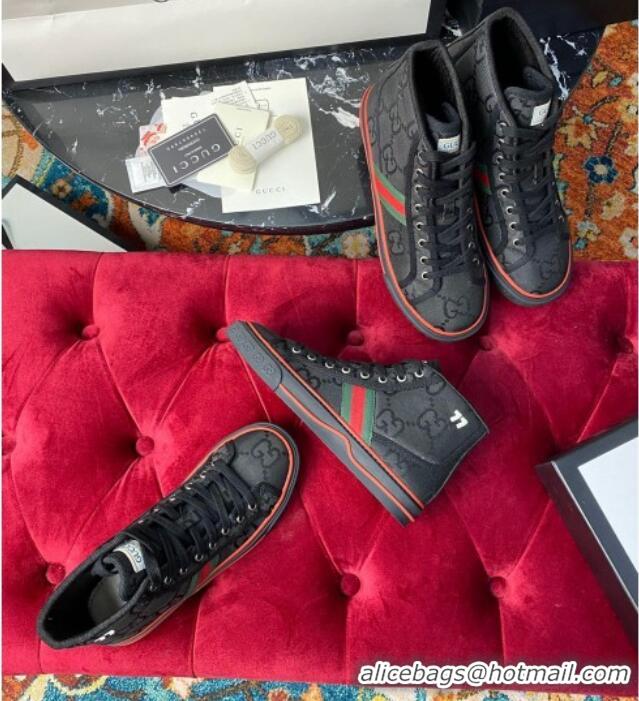 Good Looking Gucci Tennis 1977 High-Top Sneakers in Black Canvas 120301