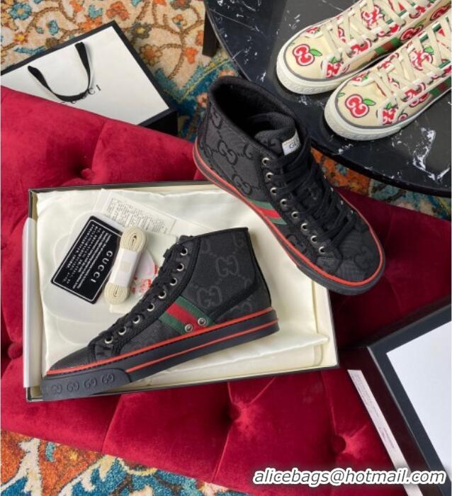 Good Looking Gucci Tennis 1977 High-Top Sneakers in Black Canvas 120301