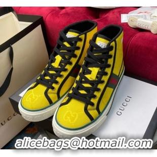 Best Gucci Off The Grid Tennis 1977 High-Top Sneakers in Yellow GG Canvas 120302