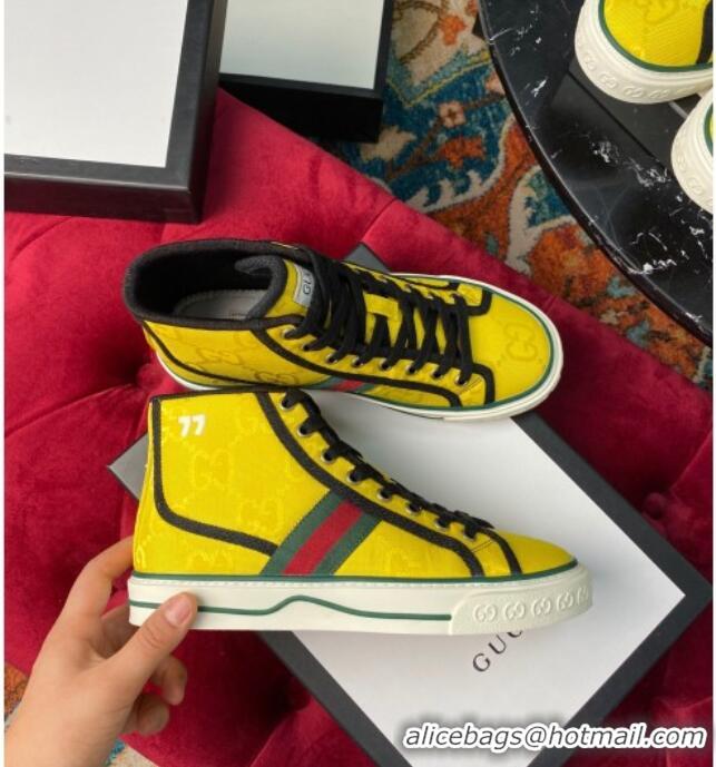 Best Gucci Off The Grid Tennis 1977 High-Top Sneakers in Yellow GG Canvas 120302