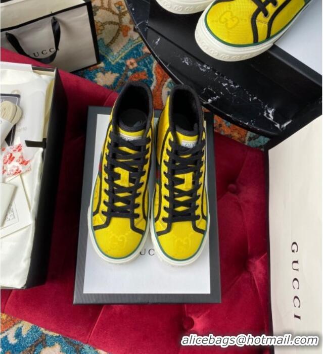 Best Gucci Off The Grid Tennis 1977 High-Top Sneakers in Yellow GG Canvas 120302