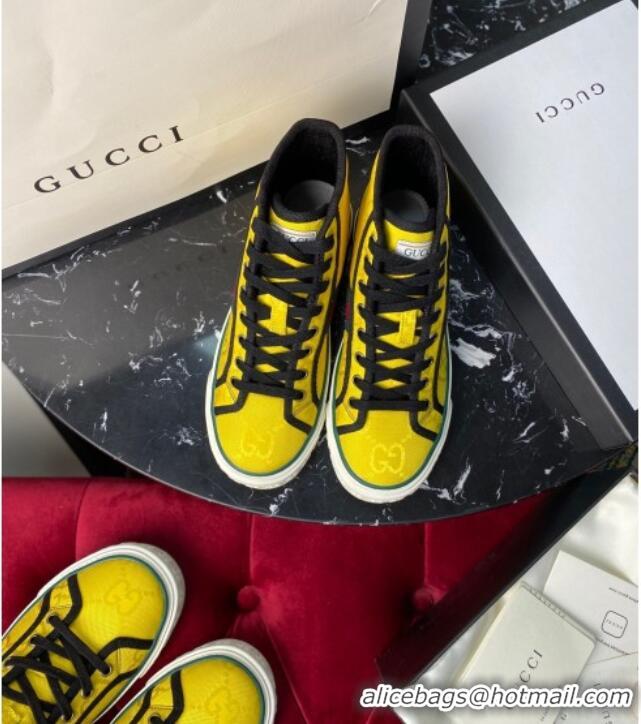 Best Gucci Off The Grid Tennis 1977 High-Top Sneakers in Yellow GG Canvas 120302