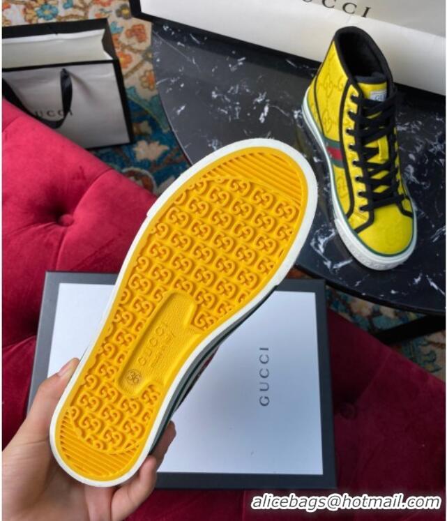 Best Gucci Off The Grid Tennis 1977 High-Top Sneakers in Yellow GG Canvas 120302