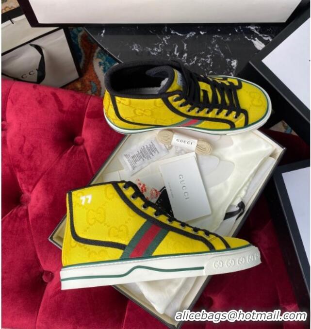 Best Gucci Off The Grid Tennis 1977 High-Top Sneakers in Yellow GG Canvas 120302