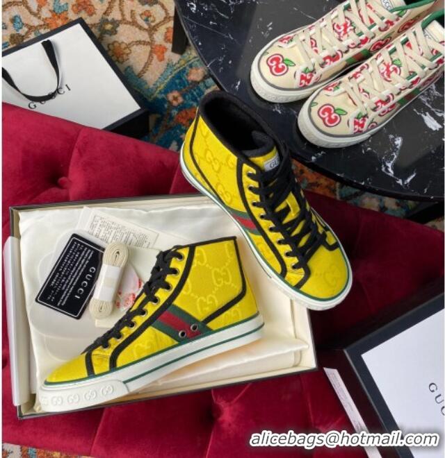 Best Gucci Off The Grid Tennis 1977 High-Top Sneakers in Yellow GG Canvas 120302