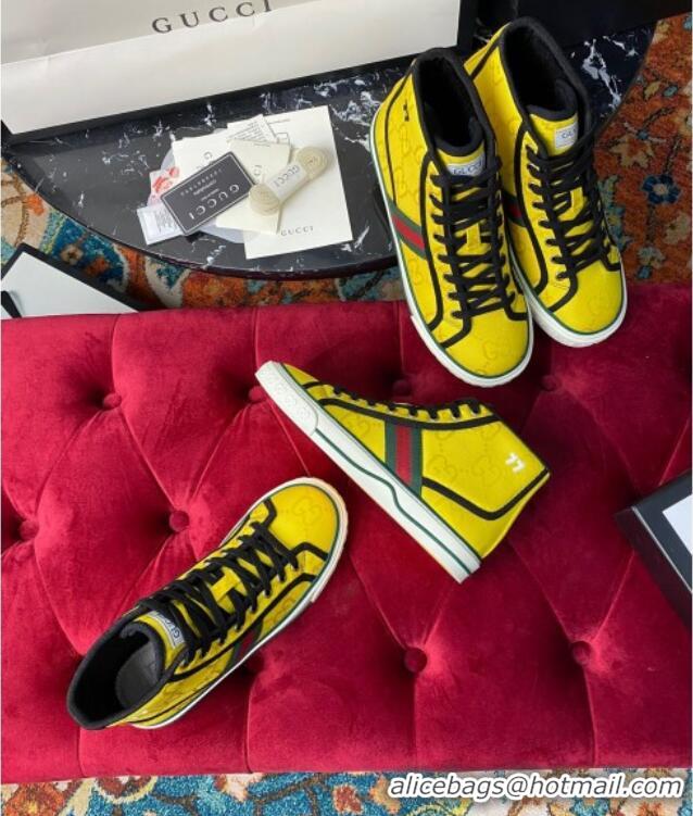 Best Gucci Off The Grid Tennis 1977 High-Top Sneakers in Yellow GG Canvas 120302