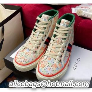 Best Product Gucci Tennis 1977 Liberty London Floral High Top Sneakers Pink Canvas 120303