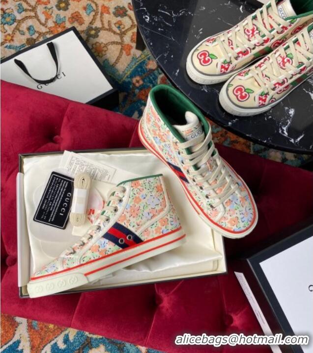 Best Product Gucci Tennis 1977 Liberty London Floral High Top Sneakers Pink Canvas 120303