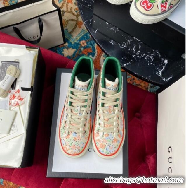 Best Product Gucci Tennis 1977 Liberty London Floral High Top Sneakers Pink Canvas 120303