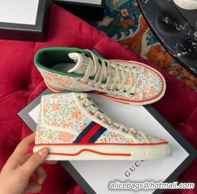 Best Product Gucci Tennis 1977 Liberty London Floral High Top Sneakers Pink Canvas 120303