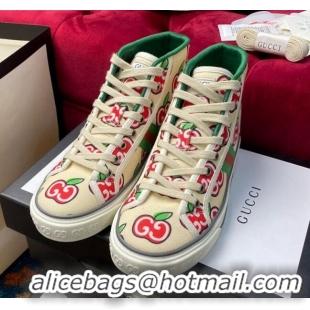 Popular Style Gucci Tennis 1977 High Top Sneakers in GG Apple Canvas 120304