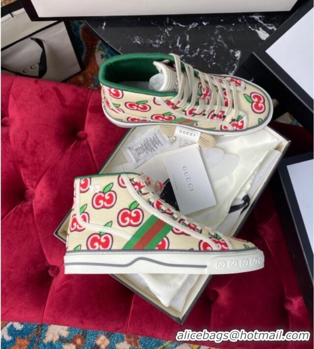 Popular Style Gucci Tennis 1977 High Top Sneakers in GG Apple Canvas 120304